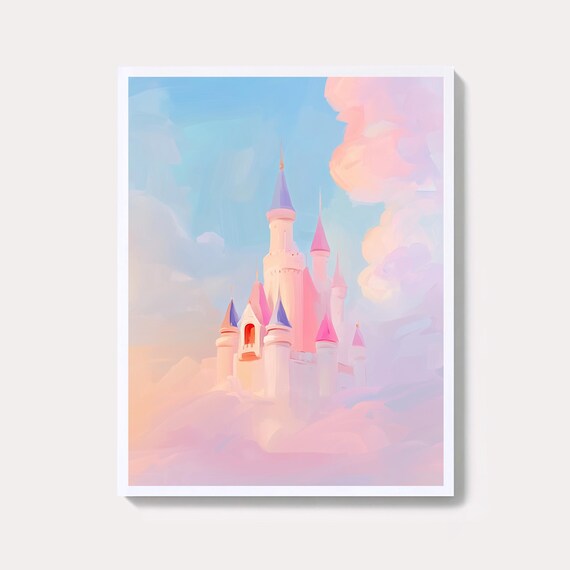 Magic Castle Painting Pastel Sky Kingdom Nursery Art