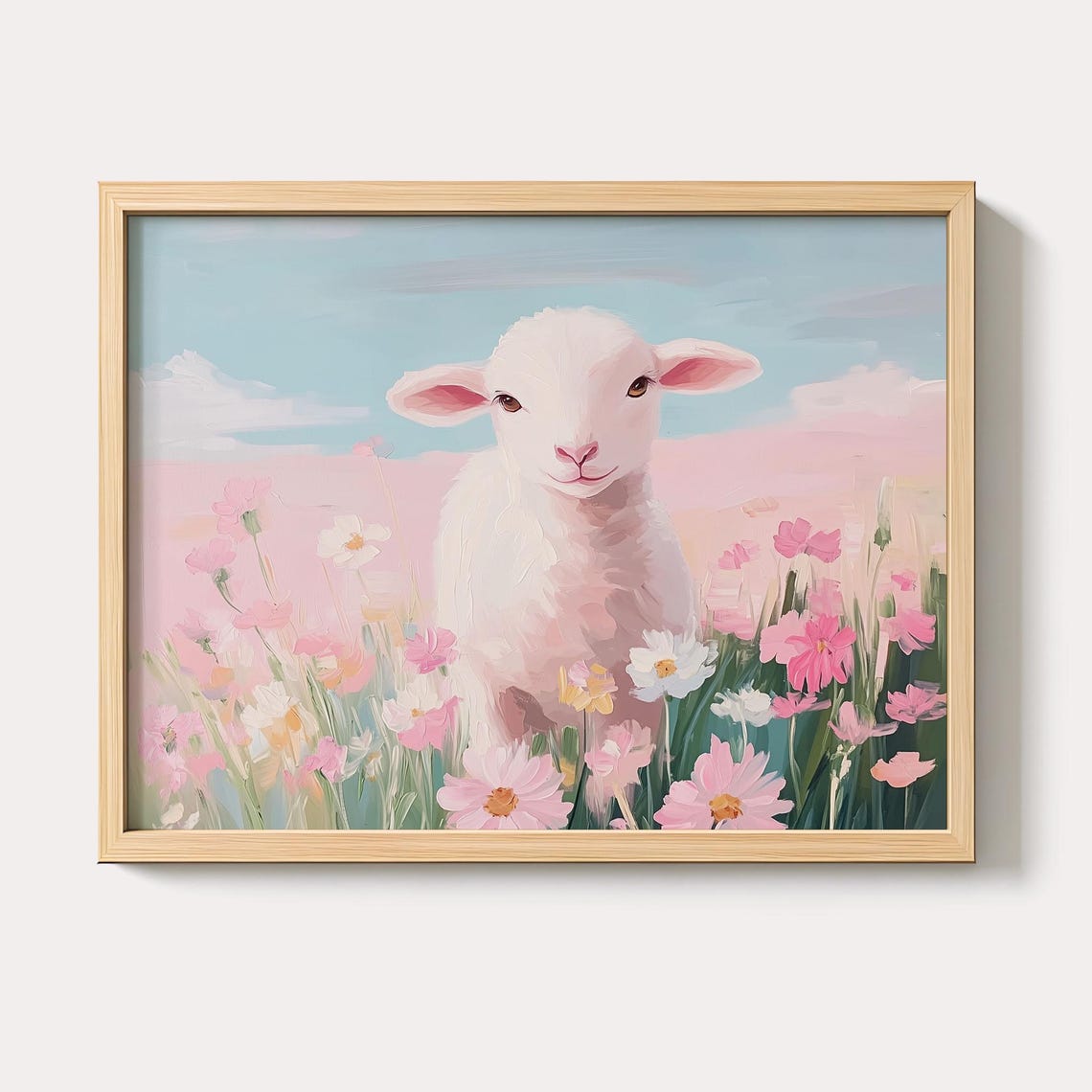 Pastel Lamb Painting Vintage Easter Nursery Art