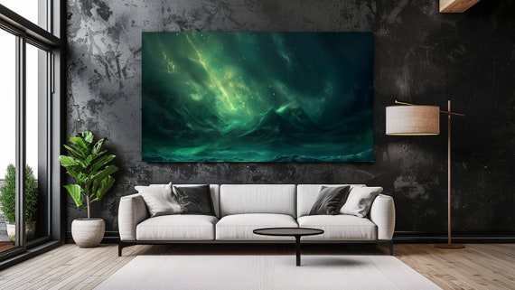 Northern Lights Dark Green Luxury Design Print Picture Home Decor Wall Art Gift Room Decor Ready To Hang