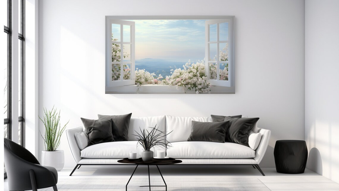 Window View Flowers Nature Design Art Print, Home Decor