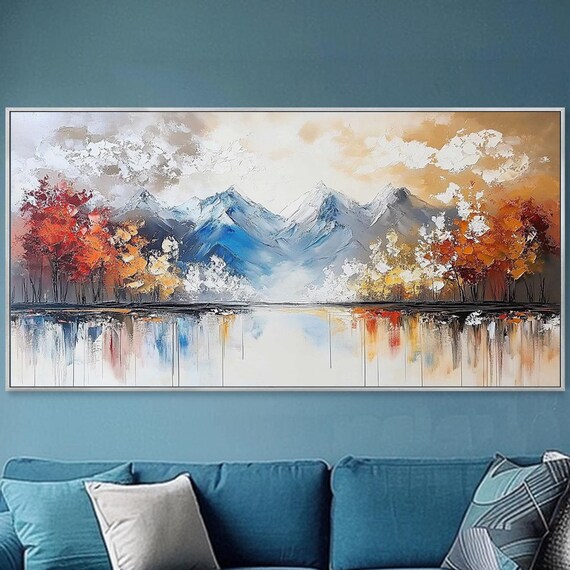 Colorful Forest Oil Painting On 3d Textured Wall Art Lake Scene Wall Art Unique Statement Living Room Wall Art Boho Modern