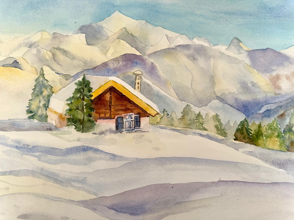 Snowy Alpine Chalet Beneath Majestic Winter Mountains Poster - Image 4