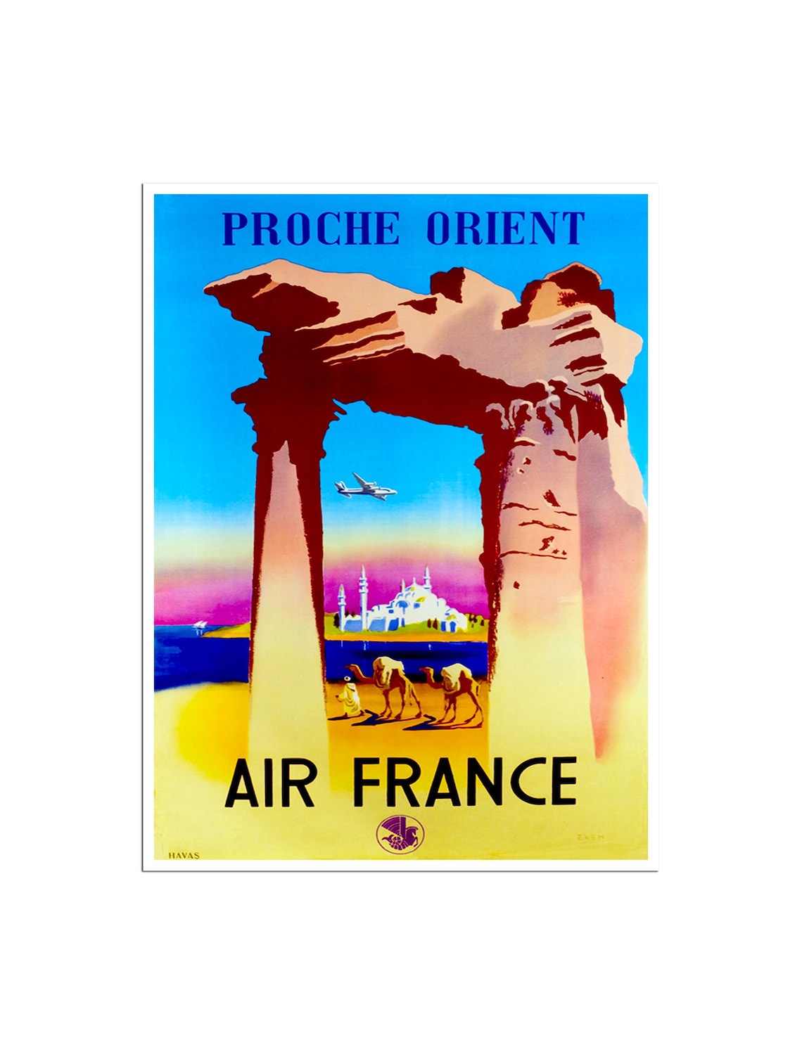 Air France Proche Orient Vintage Travel Poster Desert Ruins Camels