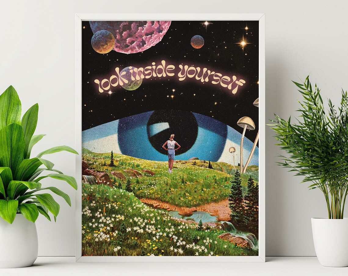 Look Inside Yourself Retro Cosmic Collage Art Print