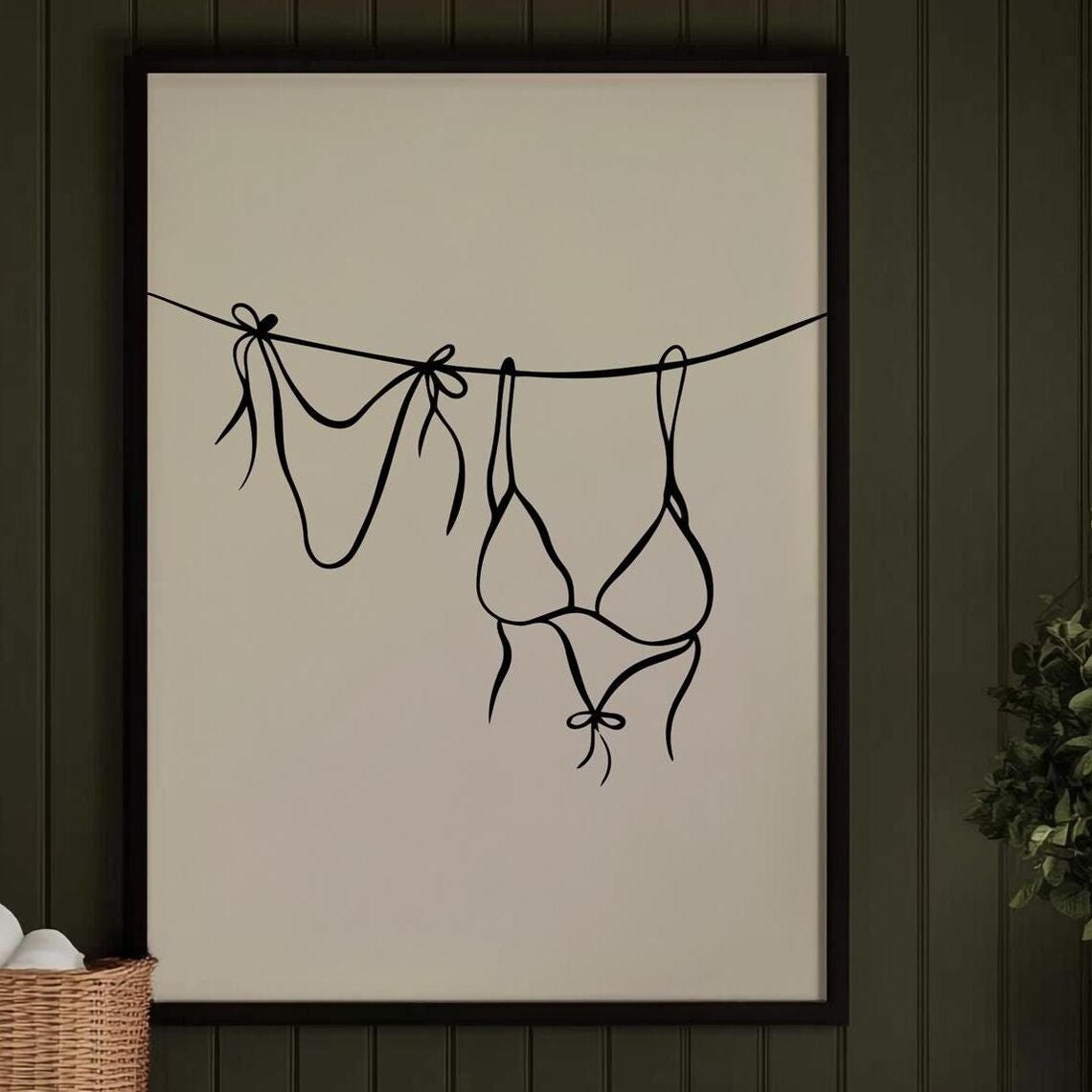 Bikini Clothesline Line Art Print Minimalist Black Swimwear Wall Art - Image 3