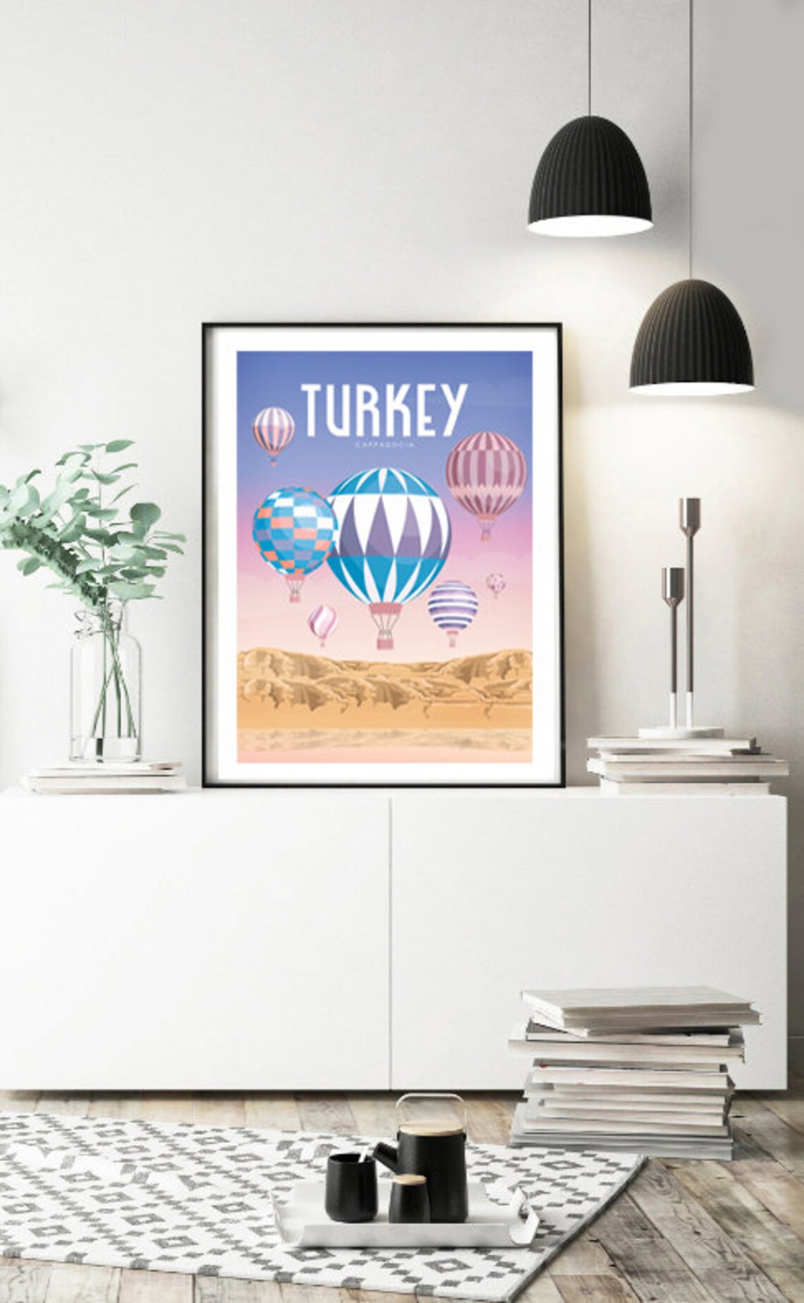 Turkey Cappadocia Hot Air Balloons Dawn Sky Retro Travel Poster - Image 2