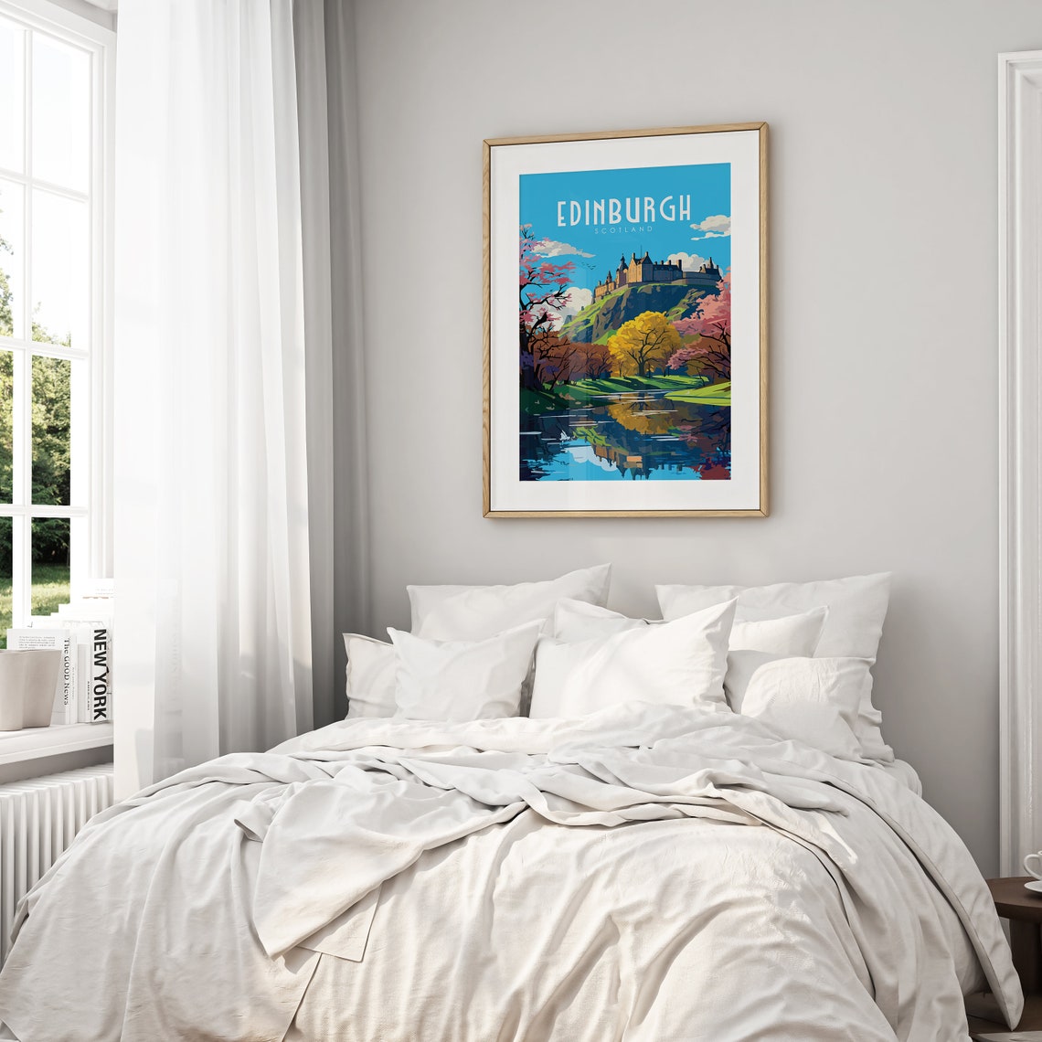 Edinburgh Scotland Castle Autumn Trees Reflection Travel Poster - Image 2