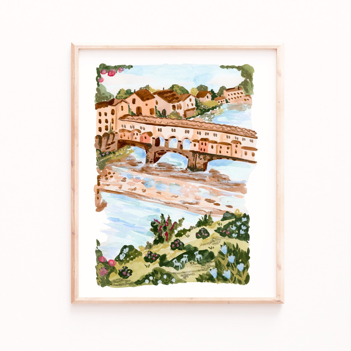 Florence Italy Watercolor Travel Poster, Seaside