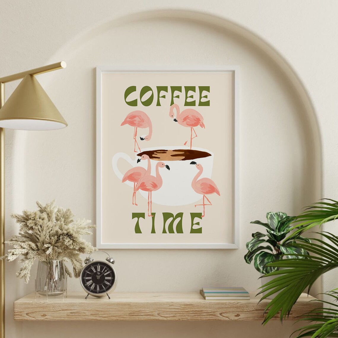 Flamingos and Coffee Retro Art Print, Kitchen Wall - Image 2