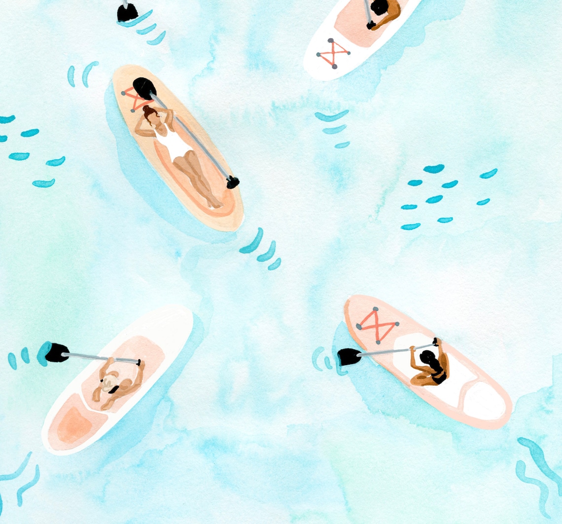 Paddle Board Summer Ocean Art Print, Watercolor - Image 3