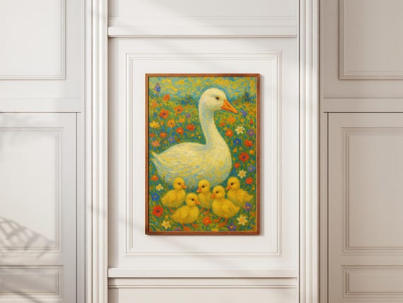 Ducklings Nursery Print Floral Spring Illustration