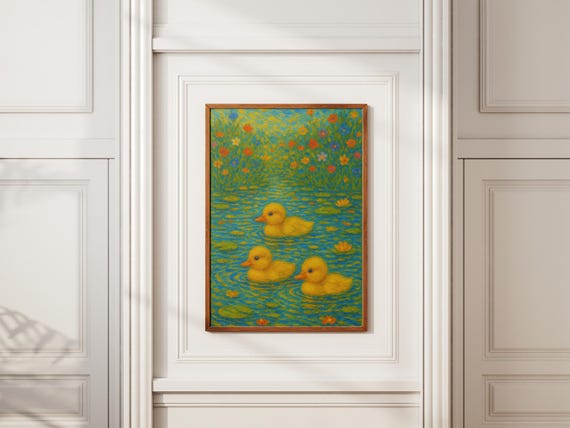 Baby Ducklings Nursery Print Pond Art Nordic Kids Decor