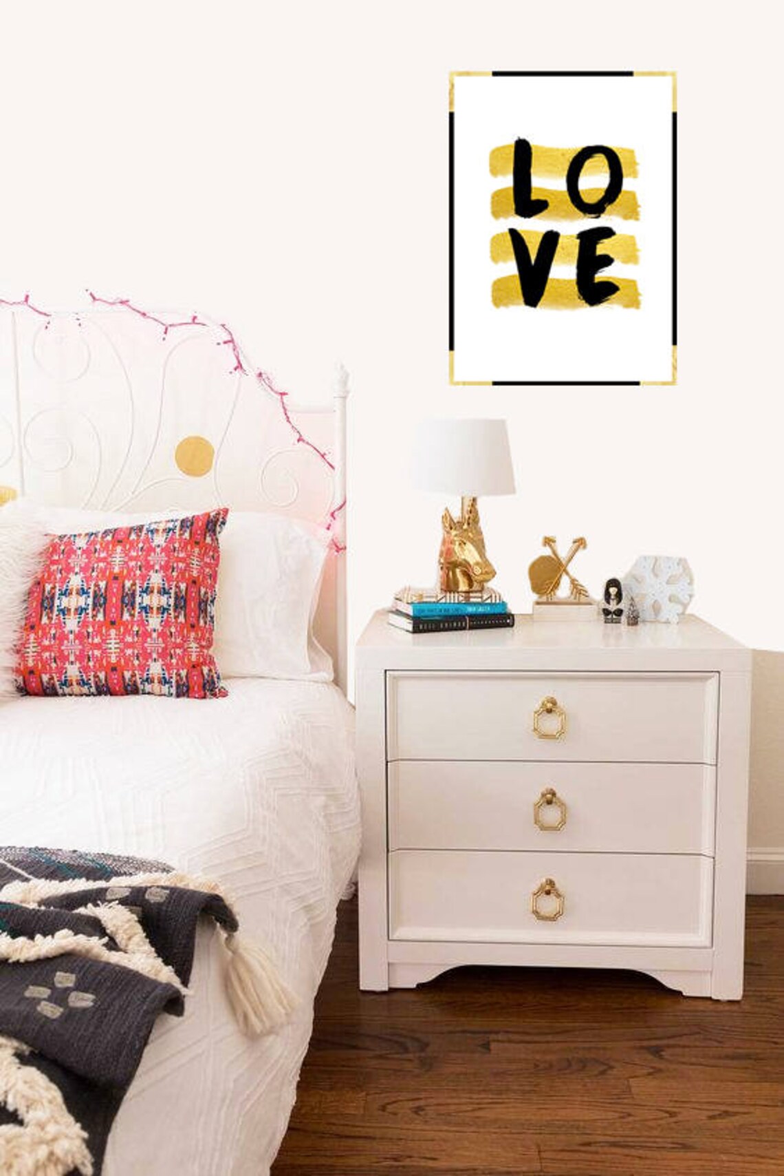 LOVE Black Brush Lettering Gold Brushstroke Modern Glam Quote Poster - Image 2