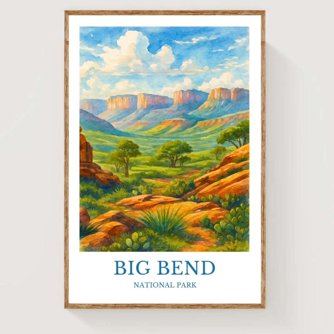 Big Bend National Park Watercolor Desert Canyon Texas Travel Poster
