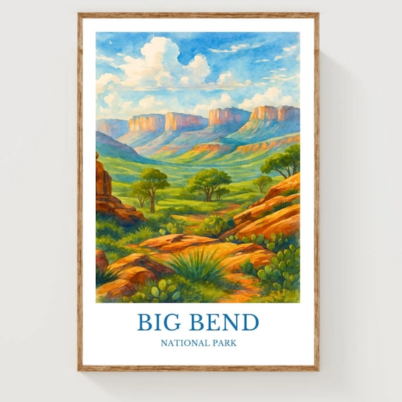 Big Bend National Park Watercolor Desert Canyon Texas Travel Poster