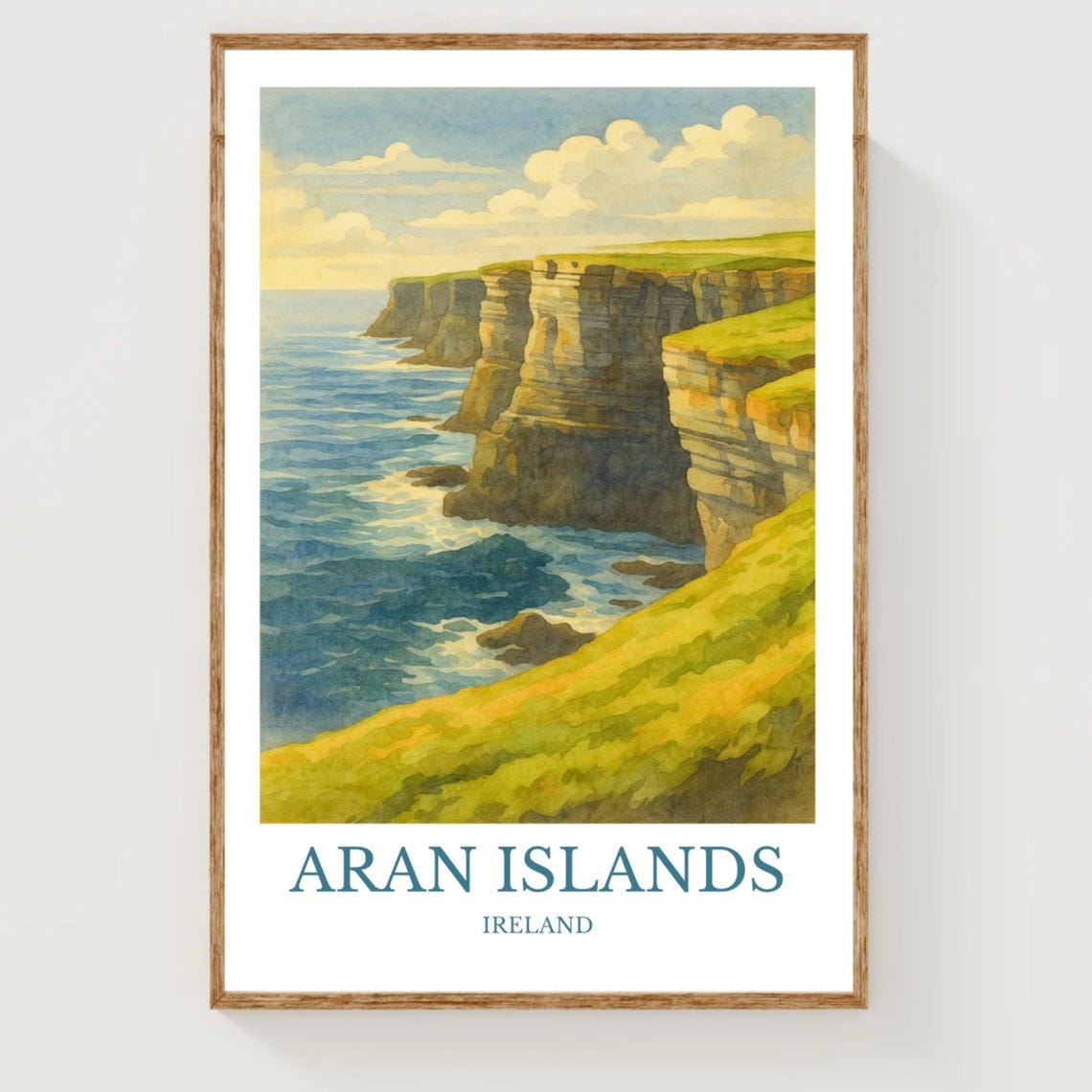 Aran Islands Ireland Dramatic Sea Cliffs Watercolor Travel Poster