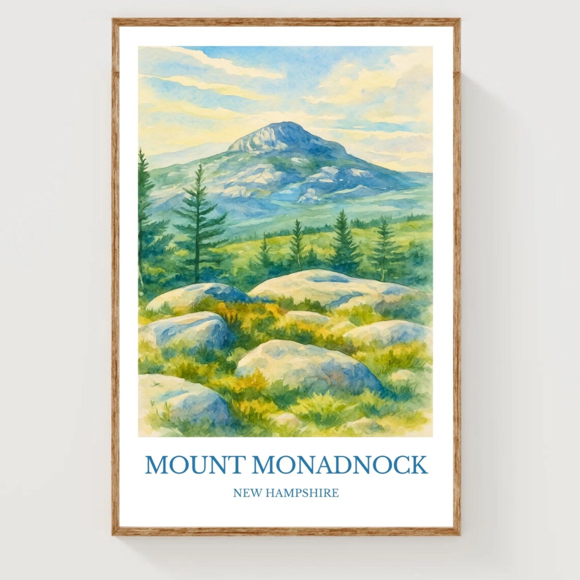 Mount Monadnock New Hampshire Summit Watercolor Travel Poster