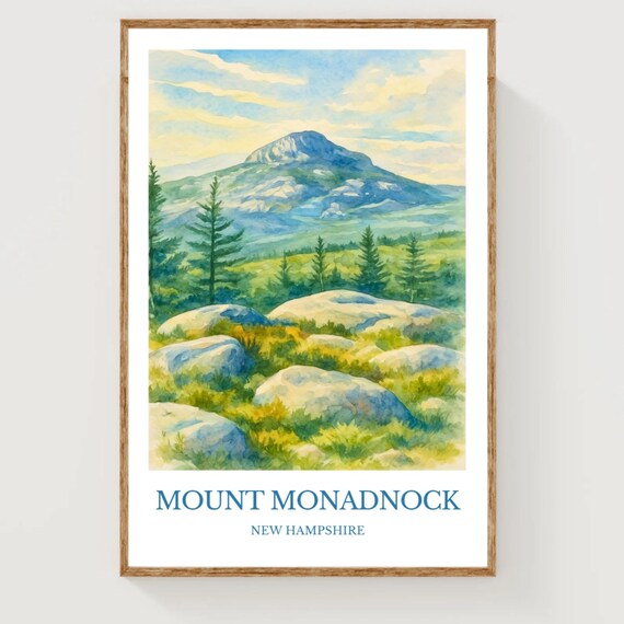 Mount Monadnock New Hampshire Summit Watercolor Travel Poster