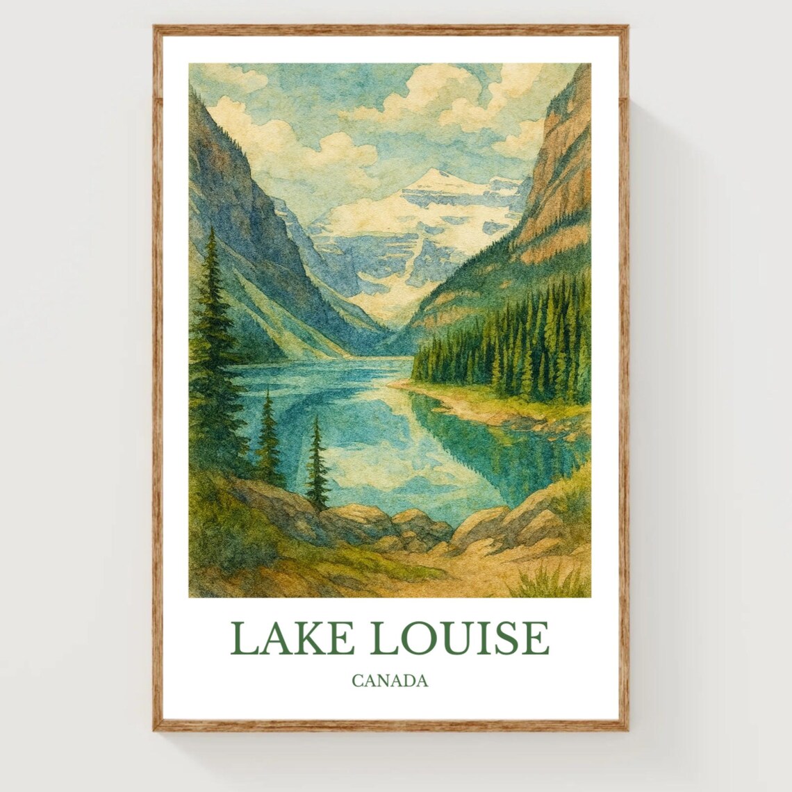 Lake Louise Canada Turquoise Alpine Lake Watercolor Travel Poster