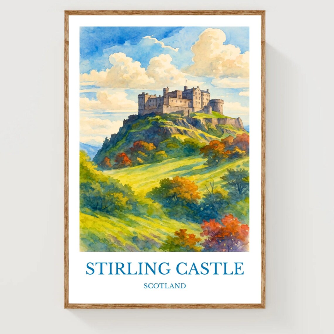 Stirling Castle Scotland Hilltop Fortress Watercolor Travel Poster