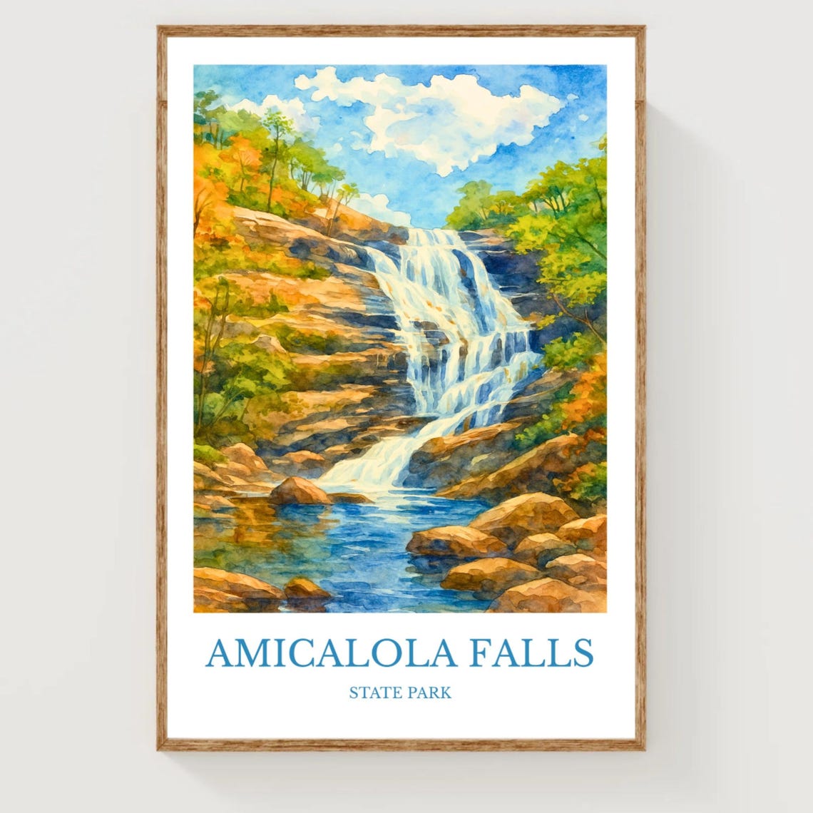 Amicalola Falls State Park Watercolor Waterfall Travel Poster