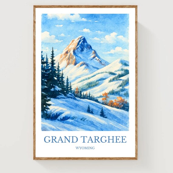 Grand Targhee Wyoming Watercolor Poster Snowy Ski Resort Art