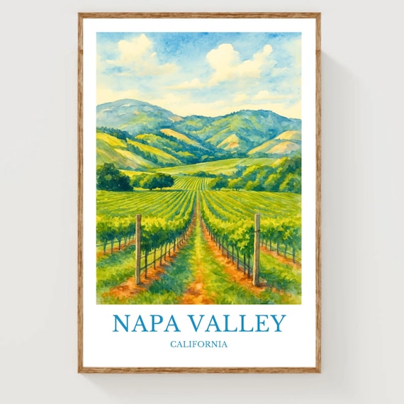 Napa Valley California Vineyard Rolling Hills Watercolor Poster