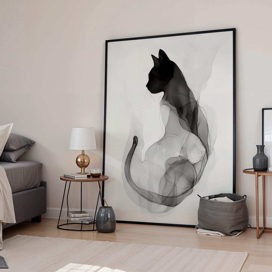 Black Cat Ink Wash Silhouette Elegant Minimal Modern Wall Art Poster - Image 4
