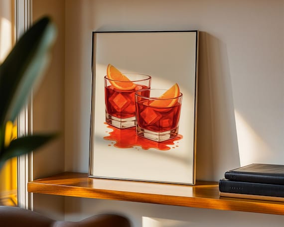 Orange Slice Cocktails Bar Shelf Minimal Retro Party Drink Poster