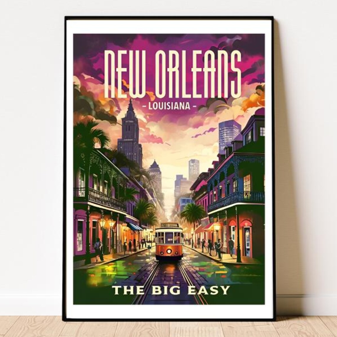 New Orleans Louisiana Big Easy Streetcar Evening Scene Poster