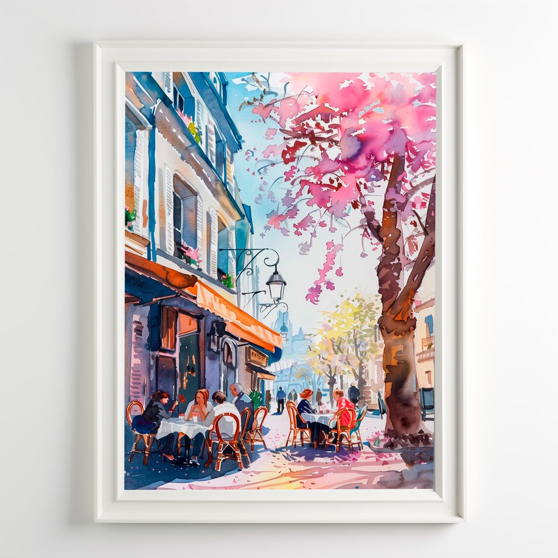 Cafe Paris Watercolor City Travel Poster
