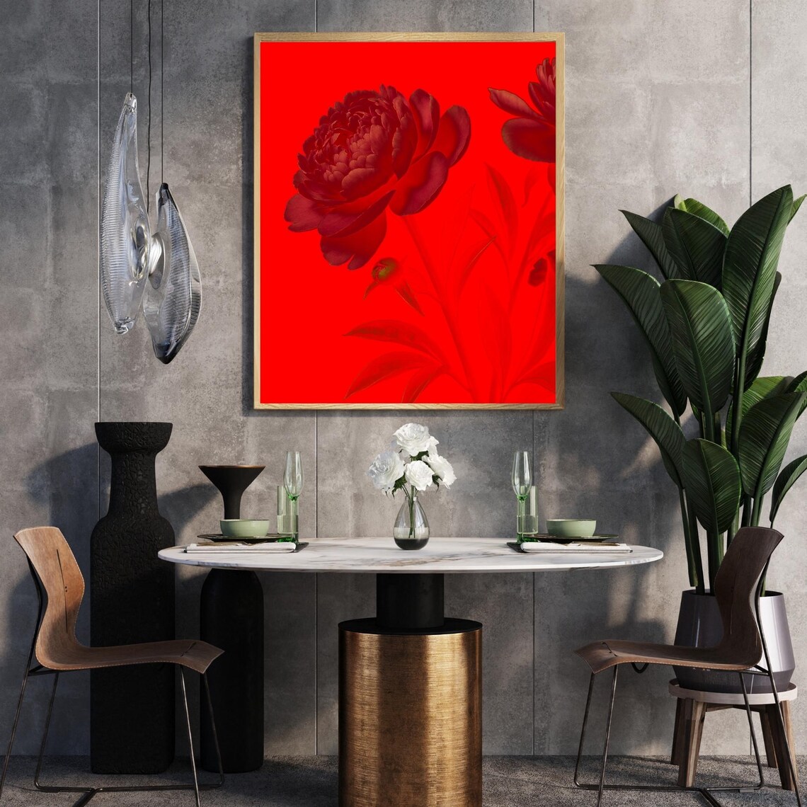 Red Peony Poster, Modern Floral Art Print