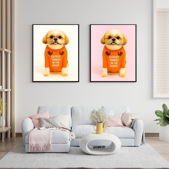 Set Of 2 Shih Tzu Thanksgiving Wall Art Funny Dog Print For Mom Holiday Decor Gift Cute Fall Pet Poster Photography