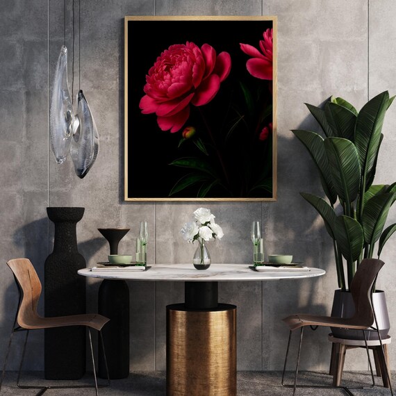 Peony Flower Wall Art Editorial Botanical Print Dark Stylish Decorbold Floral Fashion Posterluxury Boho