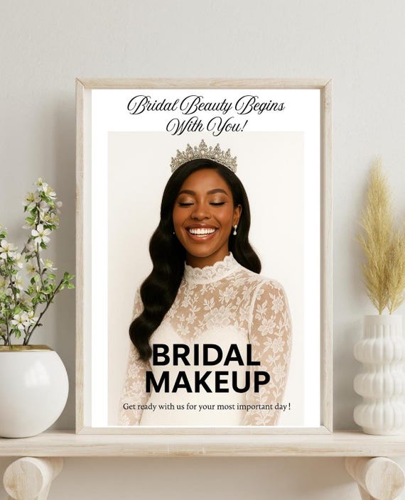 Bridal Beauty Salon Poster Wedding Glam Wall Art Hair Print Advertising Makeup Studio