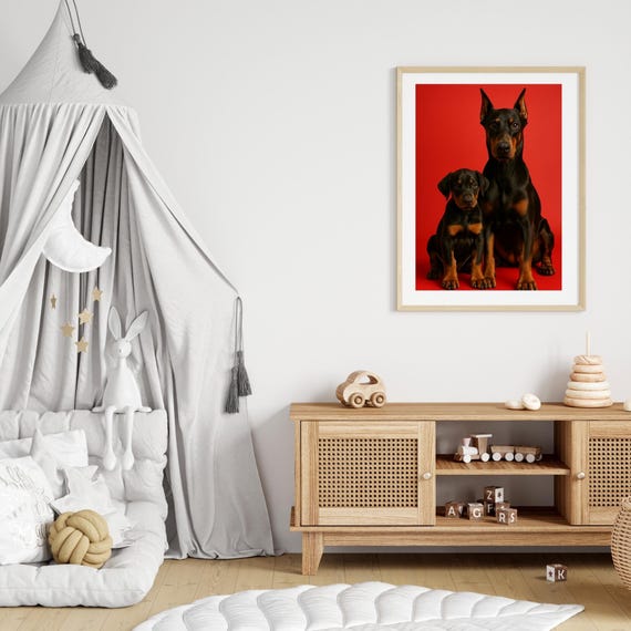 Dobermann Photography Dog Wall Art Portrait Pet Poster Kids Room Nursery Animal Decor Lover