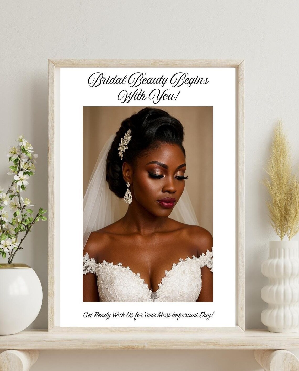 Elegant Bridal Makeup Poster, Beauty Salon Decor