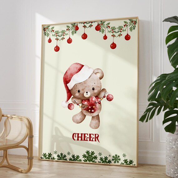 Cheer Christmas Teddy Bear With Ornaments Holiday Poster Art