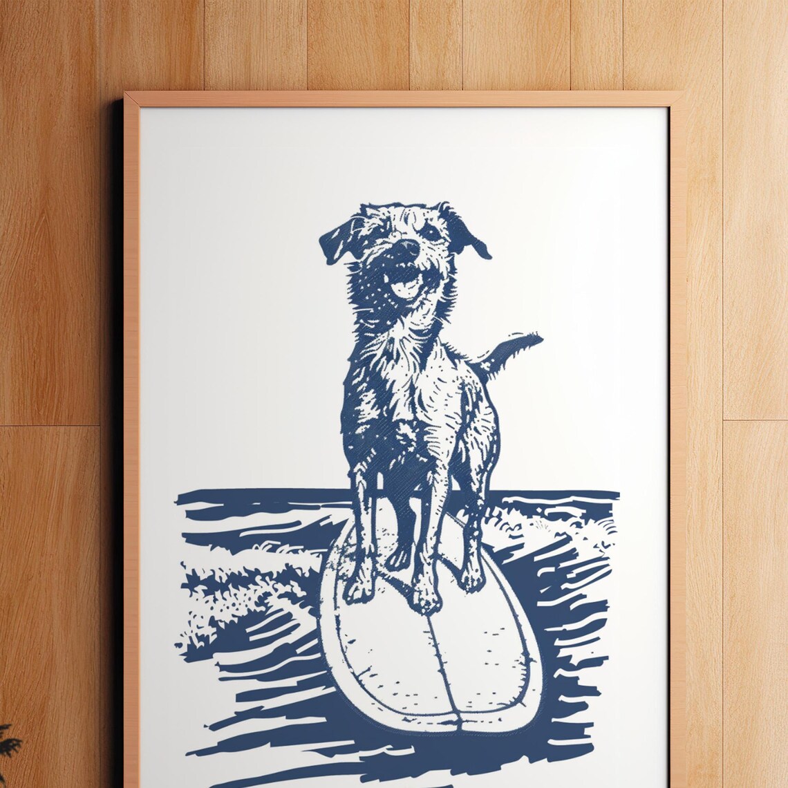 Surfing Dog Border Terrier Art Print, Coastal Sketch