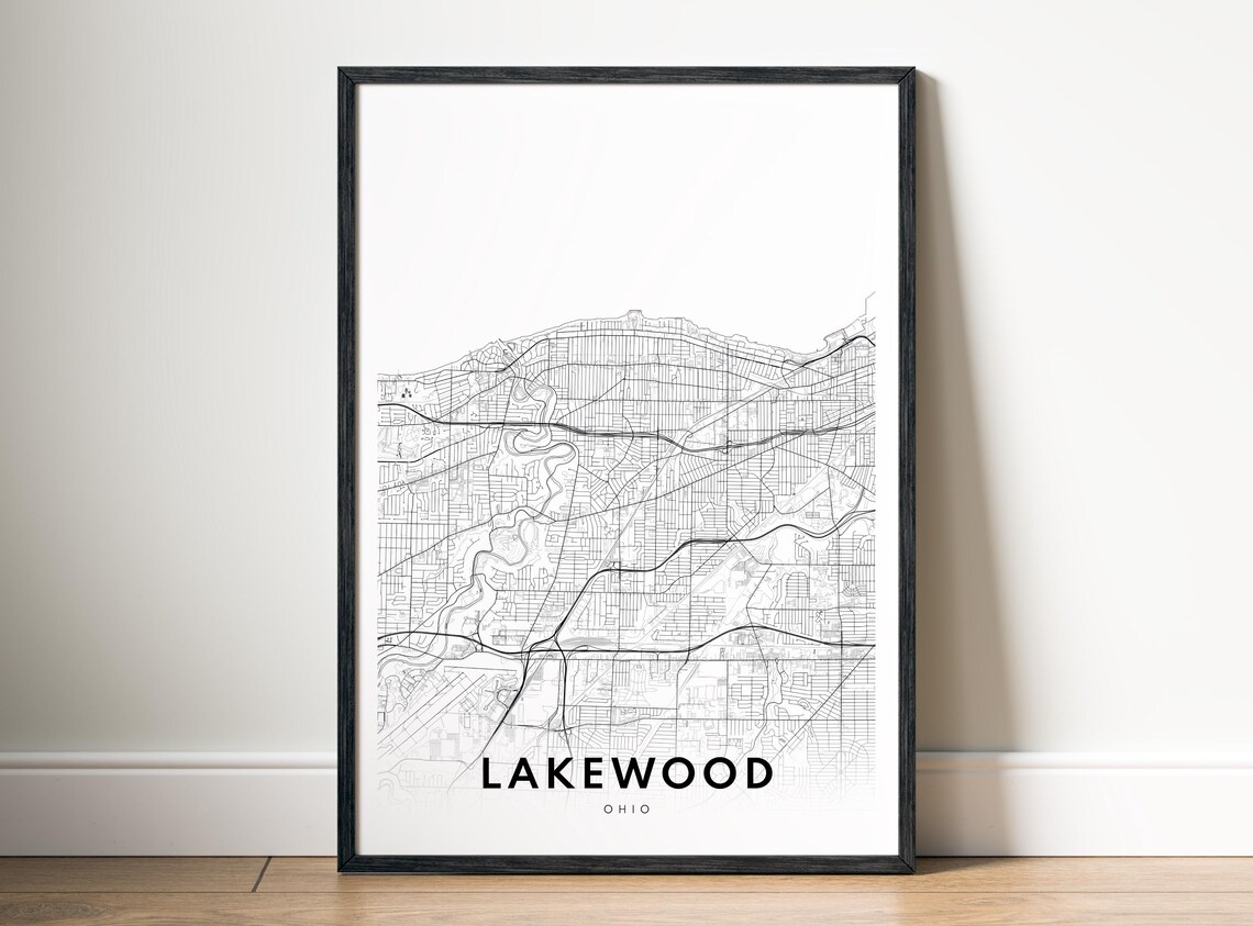 Lakewood Ohio Black And White City Map Minimalist Street Poster