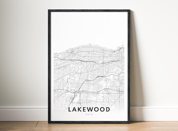 Lakewood Map Print Ohio Poster Black And White Wallart Sketch