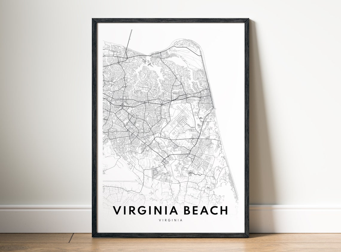 Virginia Beach Virginia Minimalist Black and White Coast Map Poster