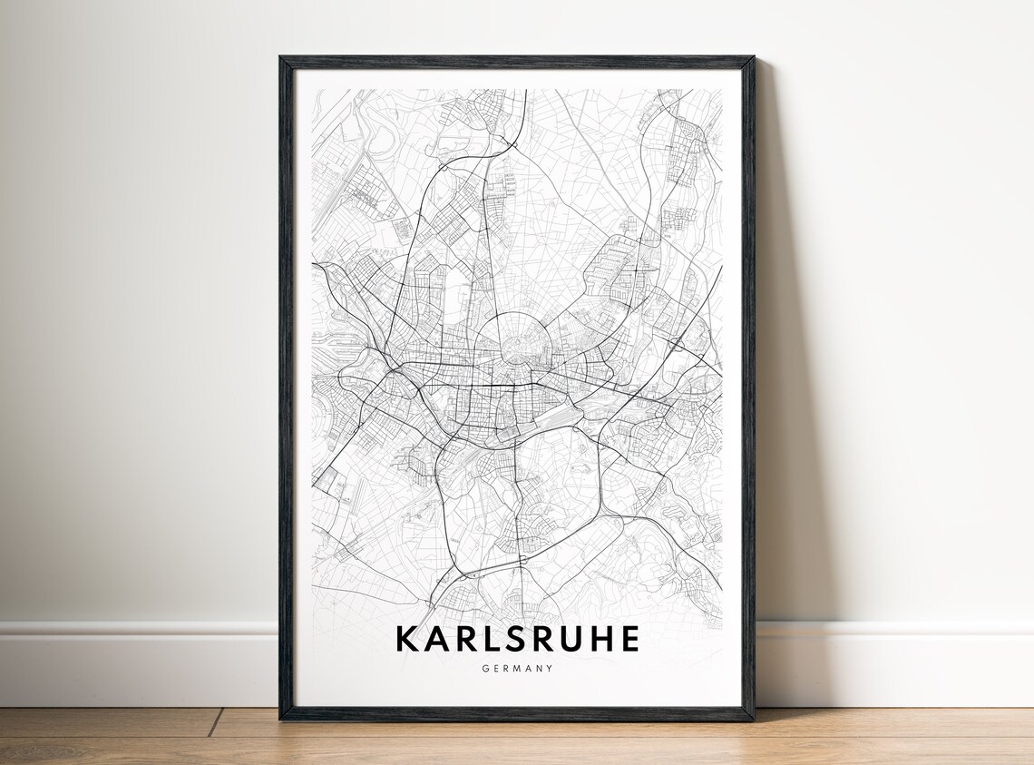 Karlsruhe Map Print Germany Poster Black And White Art Sketch