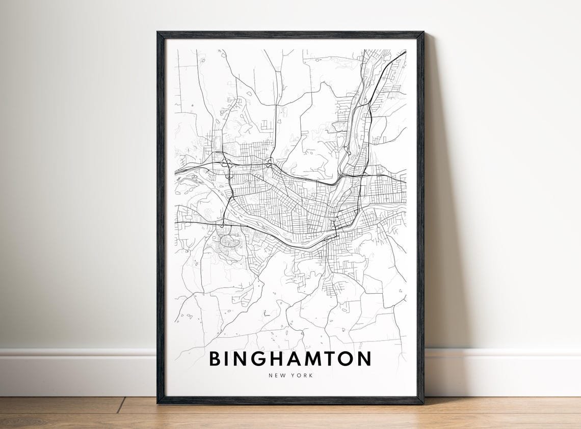 Binghamton New York City Street Map Minimalist Black White Wall Art