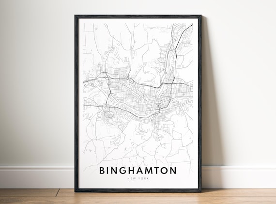 Binghamton Ny Map Poster New York Black And White Minimalistic City Art