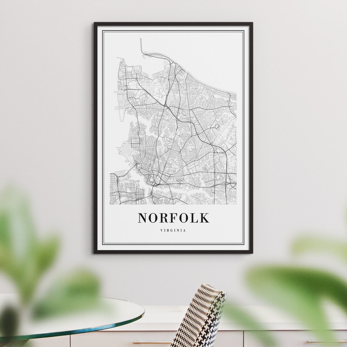 Minimalist Norfolk Virginia Black and White Street Map Poster - Image 3