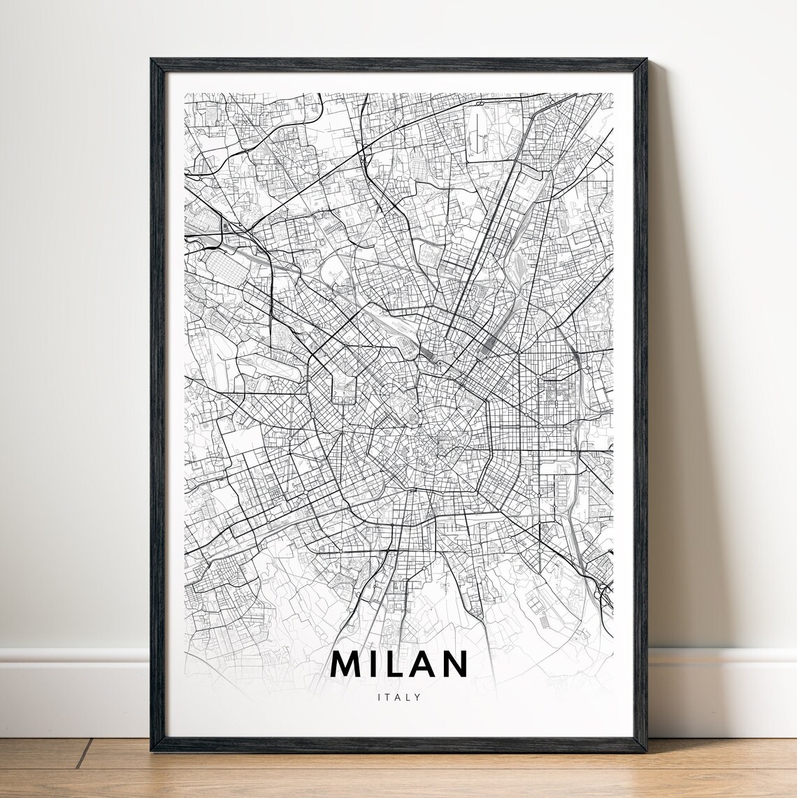 Milan Italy Minimalist Black and White Fashion City Street Map Poster