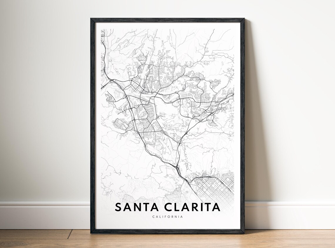 Santa Clarita California Minimalist Black And White City Map Poster