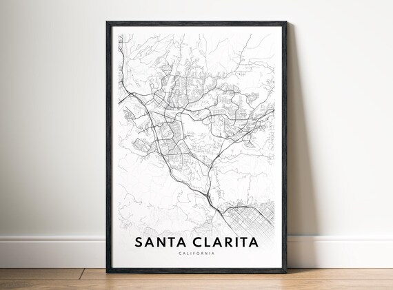 Santa Clarita California Minimalist Black And White City Map Poster