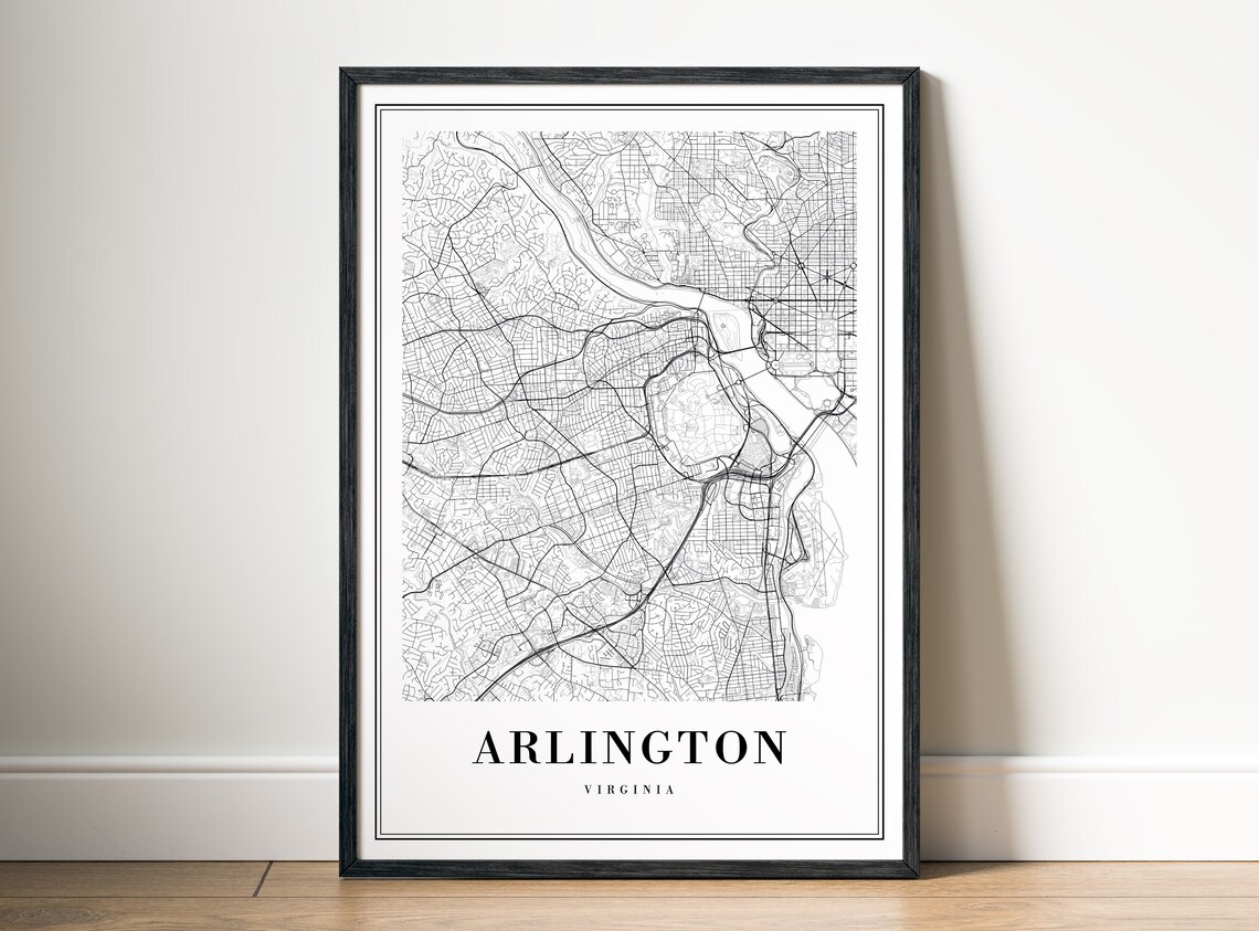 Arlington Virginia Minimalist Black and White City Map Line Art Poster - Image 5